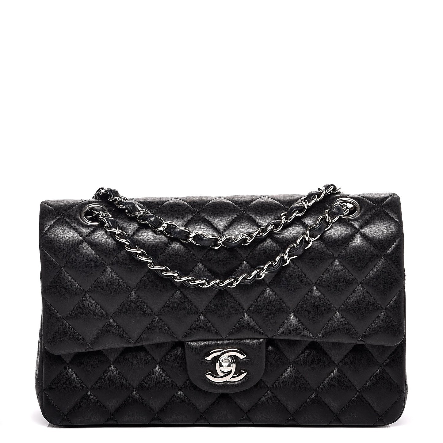 Lambskin Quilted Medium Double Flap Black