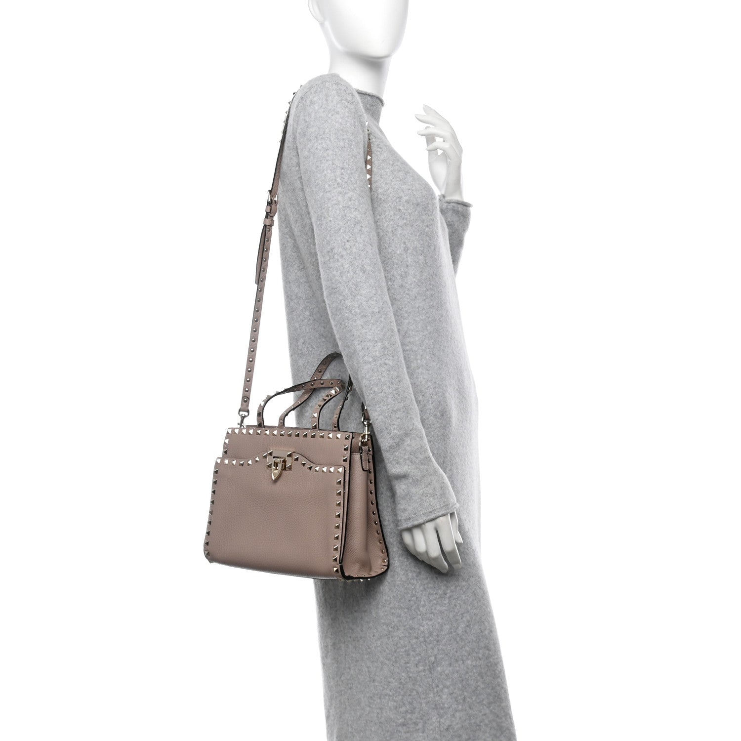 Valentino Garavani Grained Calfskin Rockstud Flip Lock Tote Poudre 2 of 13