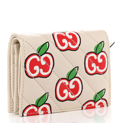Gucci Calfskin Matelasse Diagonal GG Apple GG Marmont Card Case Wallet Ivory 3 of 8