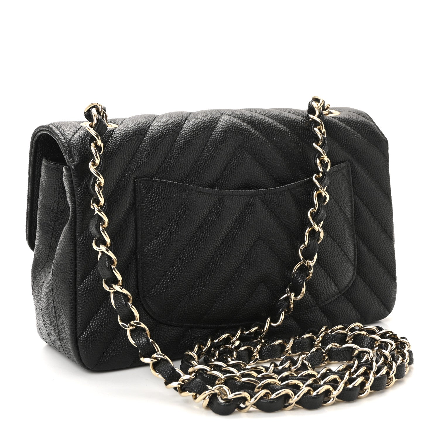 Chanel Caviar Chevron Quilted Mini Rectangular Flap Black 3 of 10