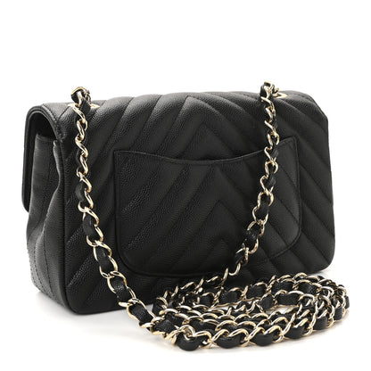 Chanel Caviar Chevron Quilted Mini Rectangular Flap Black 3 of 10