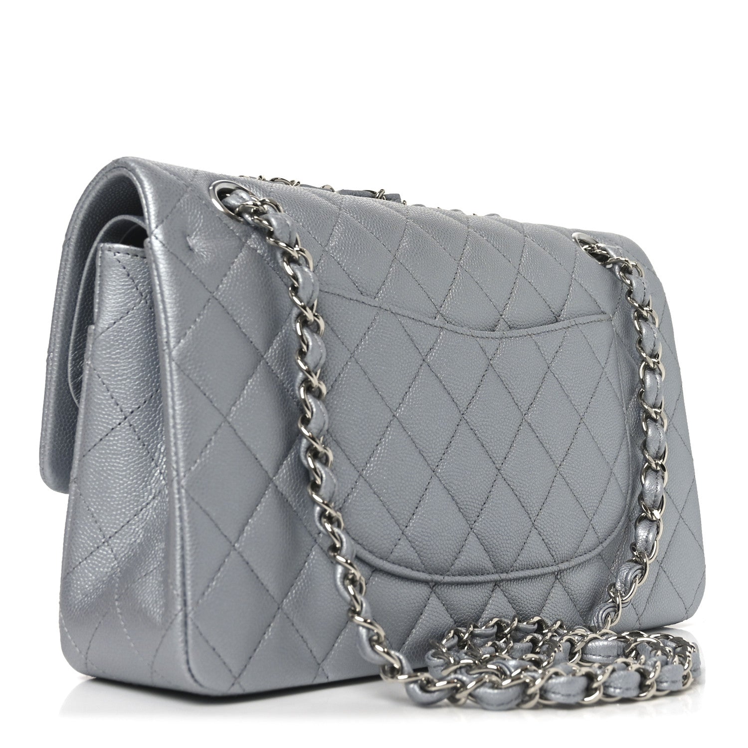 Chanel Metallic Caviar Quilted Medium Double Flap Silvery 3 of 11