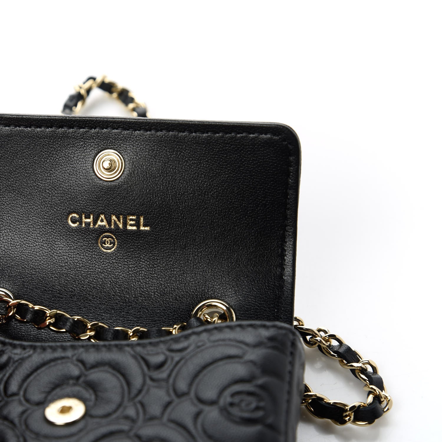 Chanel Caviar Camellia Embossed Chain Belt Bag Black 8 of 12