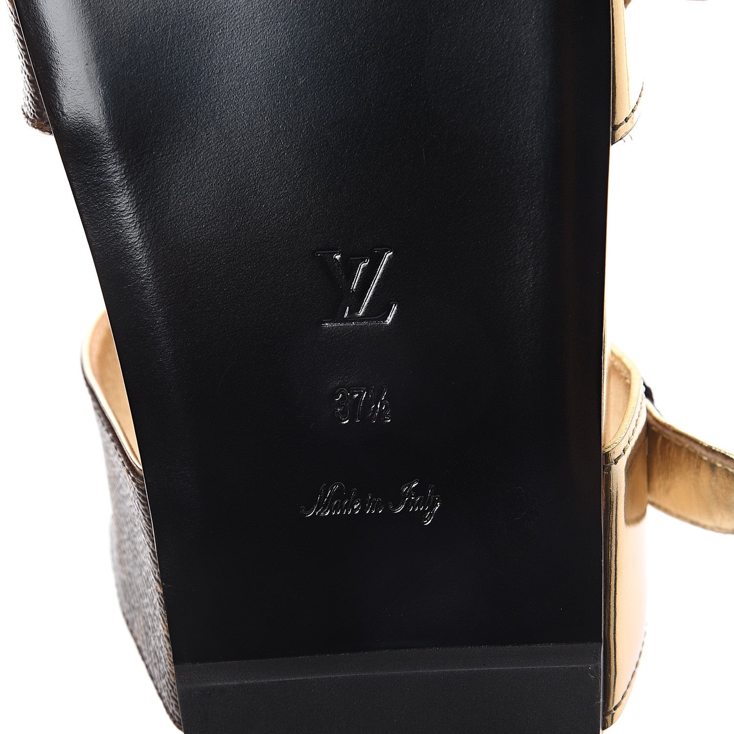Louis Vuitton Metallic Calfskin Patent Monogram Bom Dia Mule Sandals 37.5 Gold 6 of 7
