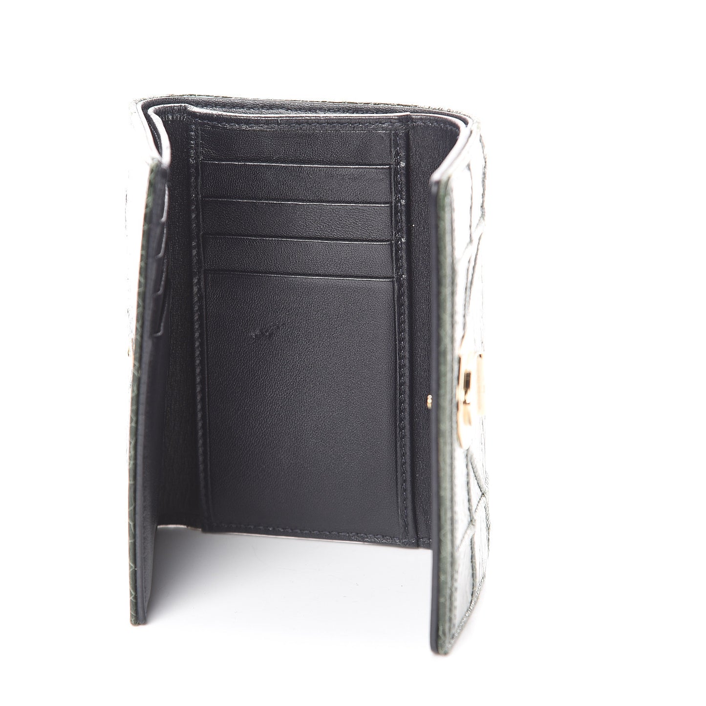 Metallic Ceramic Effect Deerskin Cannage Diorama Elancee Wallet Green