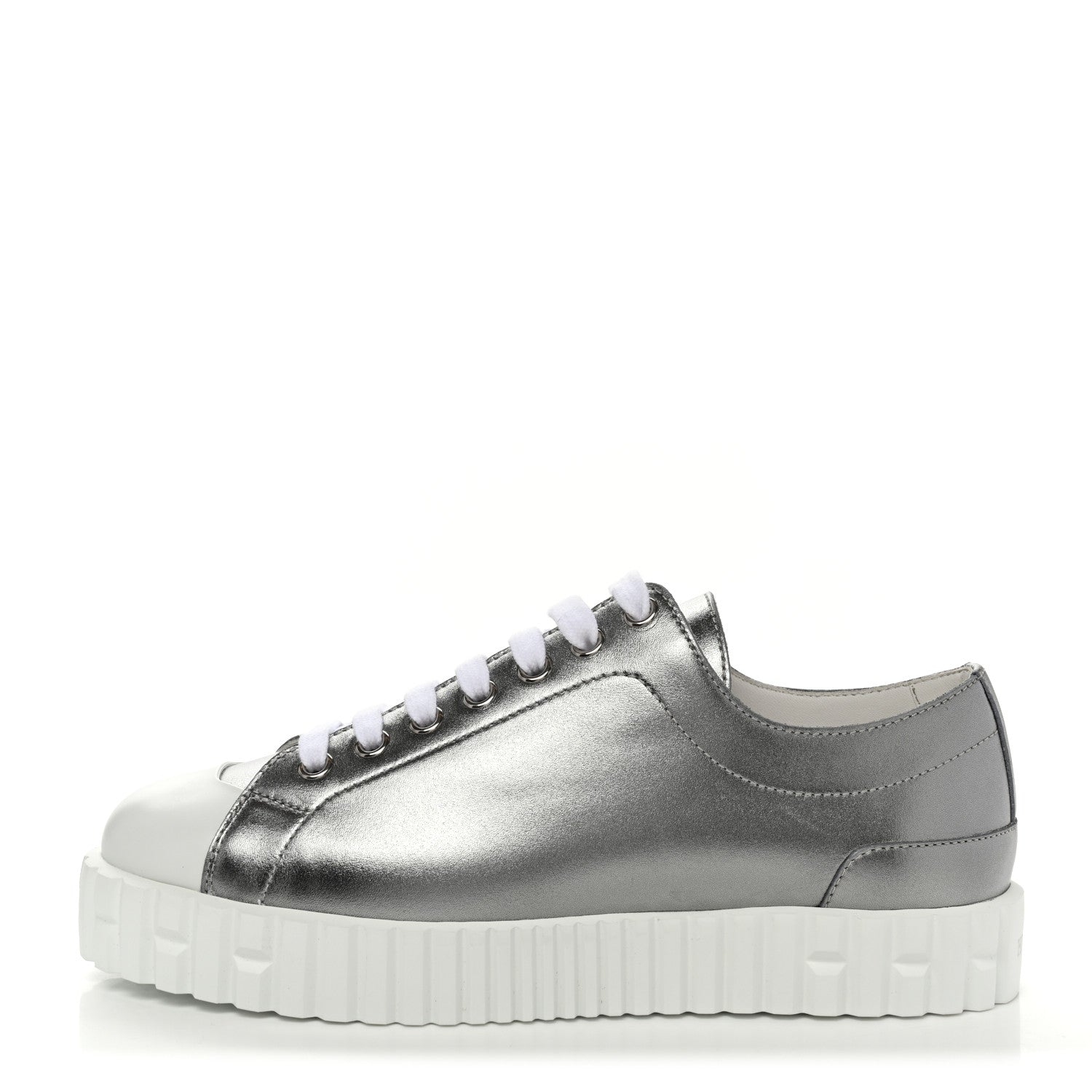 Hermes Metallic Calfskin Cross Sneakers 35 Silver 1 of 8