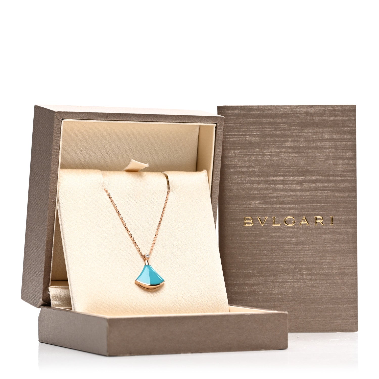 Bulgari 18K Rose Gold Diamond Turquoise Divas' Dream Pendant Necklace 5 of 5