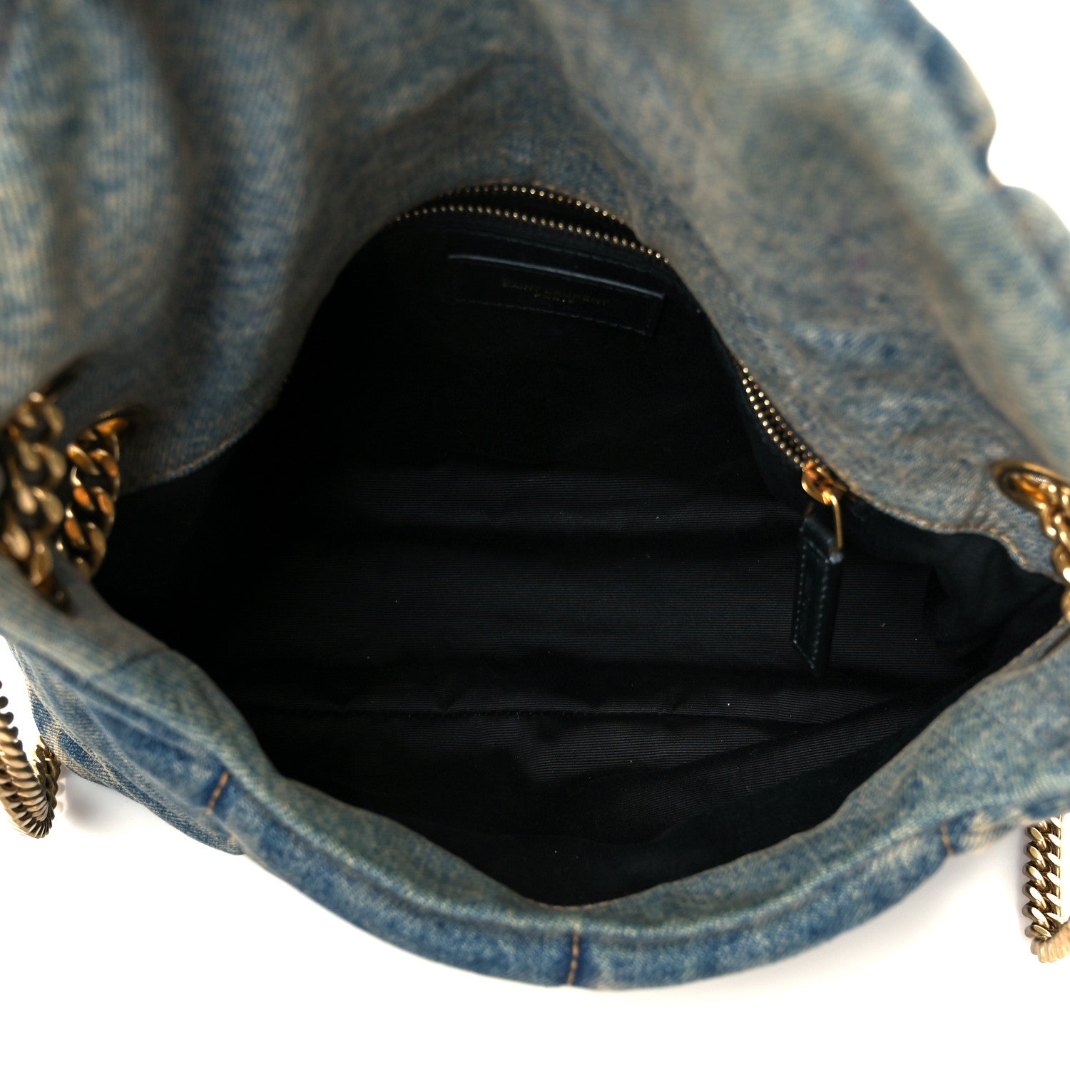 Saint Laurent Denim Quilted Small Loulou Puffer Monogram Chain Satchel Blue Cinnamon 5 of 10