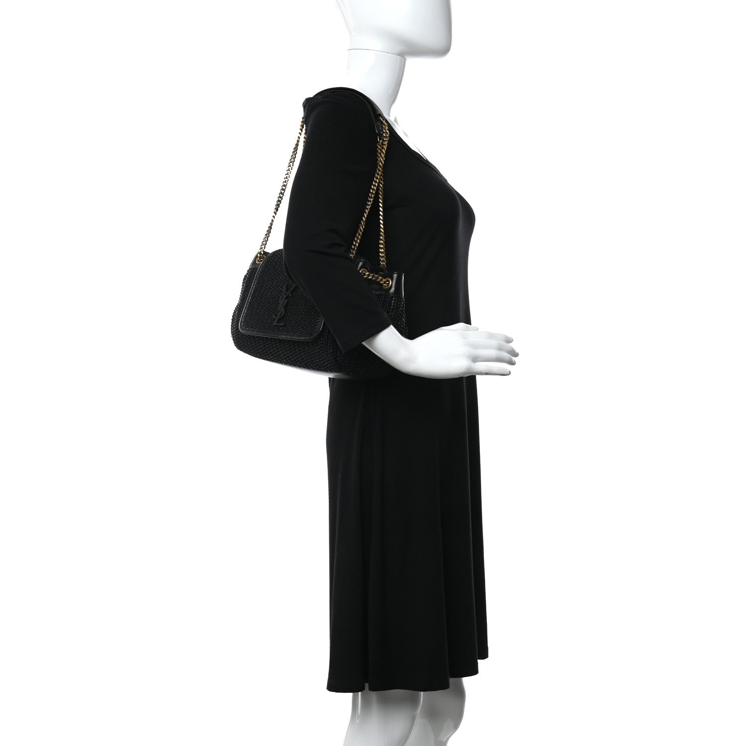 Saint Laurent Raffia Calfskin Small Nolita Shoulder Bag Black 2 of 10