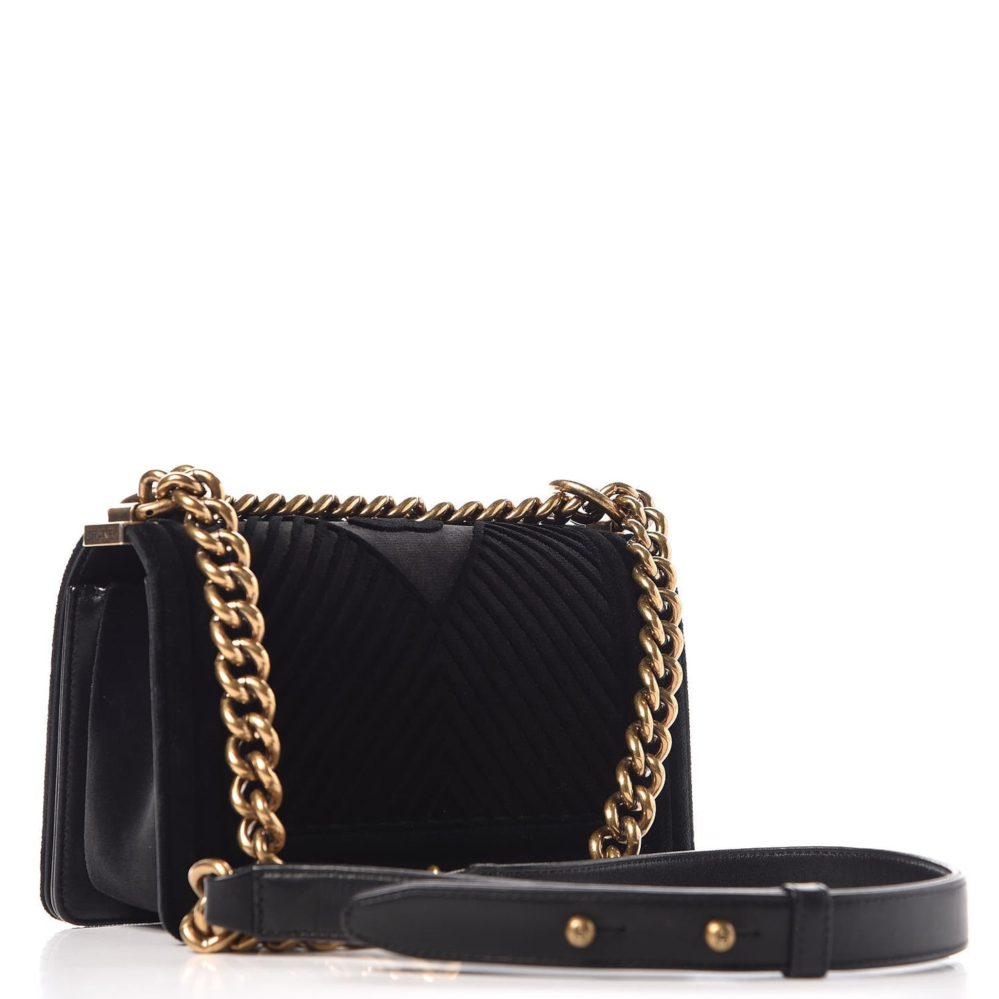 Velvet Chevron Quilted Small Boy Flap Black
