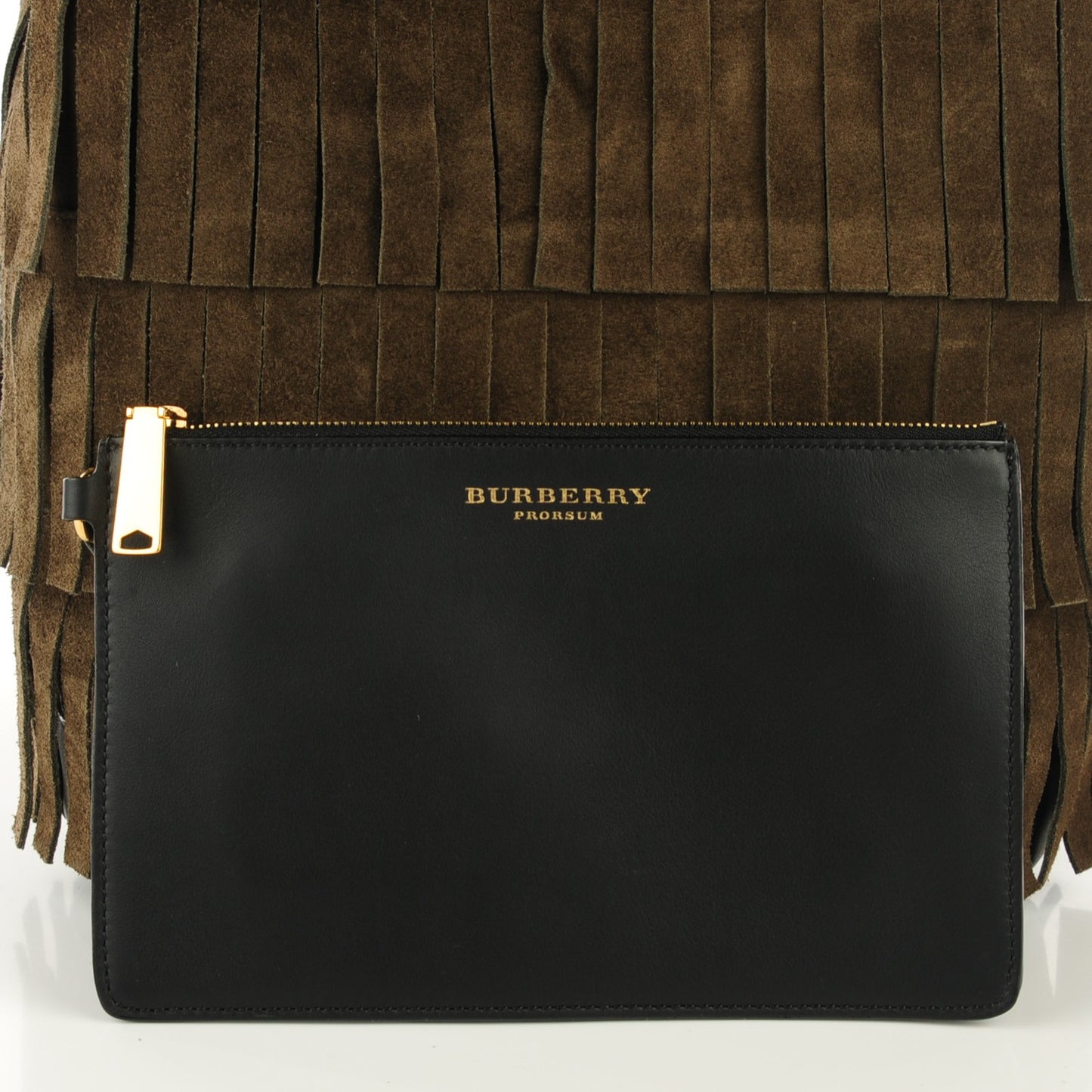 Prorsum Suede Fringe Bucket Bag Dark Olive