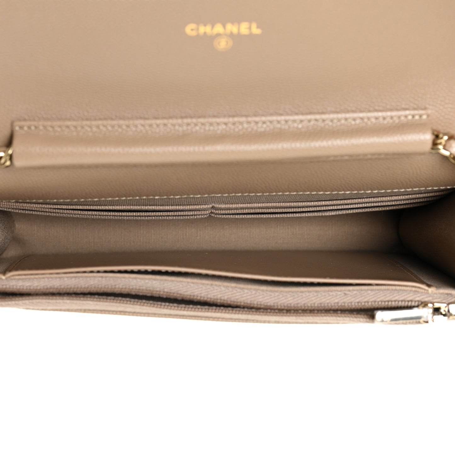 Caviar Quilted Wallet On Chain WOC Beige