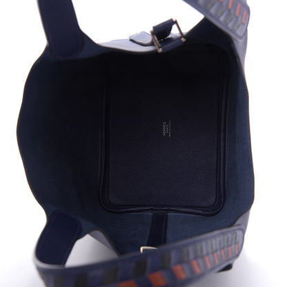 Hermes Epsom Tressage De Cuir Picotin Lock 18 PM Bleu Encre Brique Black 5 of 10
