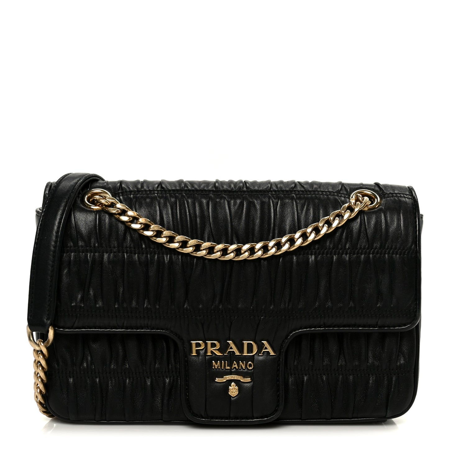 Nappa Gaufre Medium Chain Flap Shoulder Bag Black