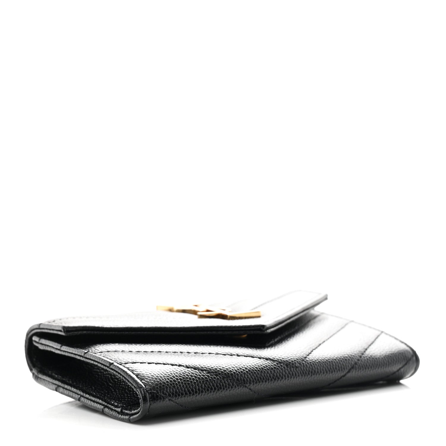 Saint Laurent Grain De Poudre Matelasse Chevron Small Monogram Envelope Wallet Black 4 of 8