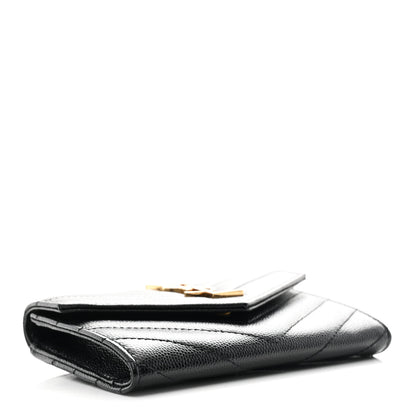 Saint Laurent Grain De Poudre Matelasse Chevron Small Monogram Envelope Wallet Black 4 of 8