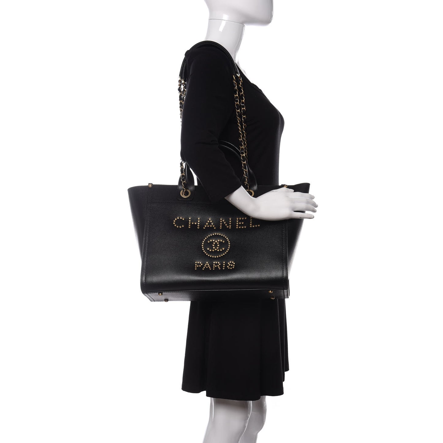 Caviar Small Studded Deauville Tote Black