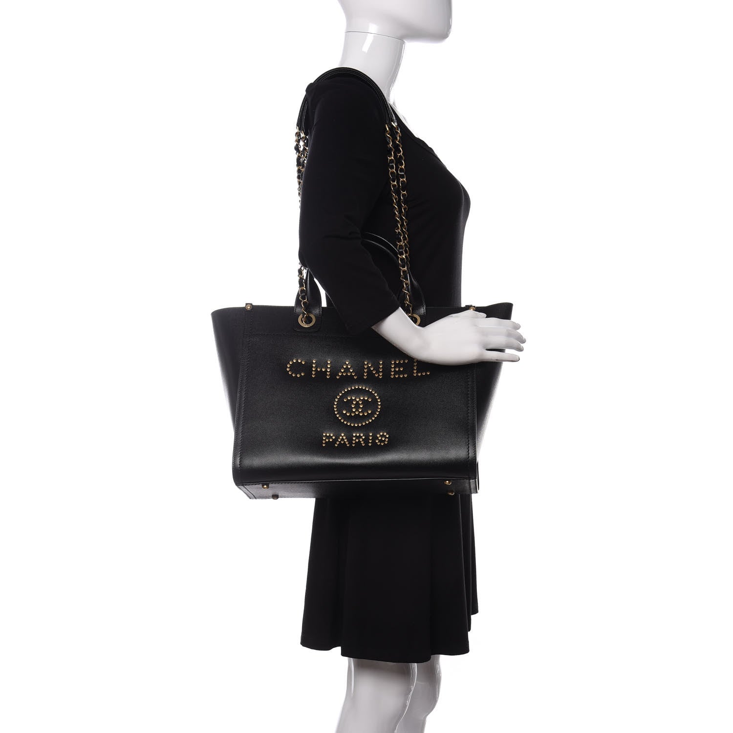 Chanel Caviar Small Studded Deauville Tote Black 2 of 10
