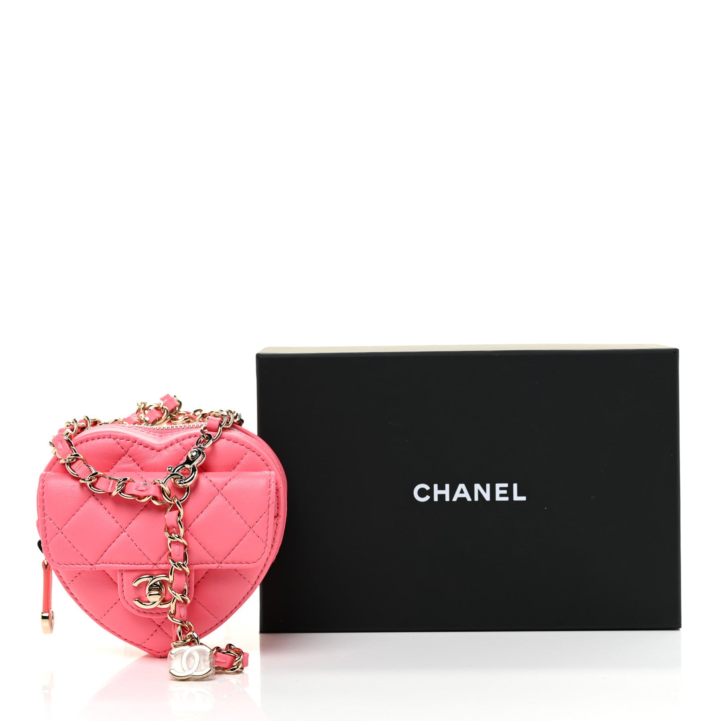 Lambskin Quilted CC In Love Heart Waist Belt Bag With Chain Pink