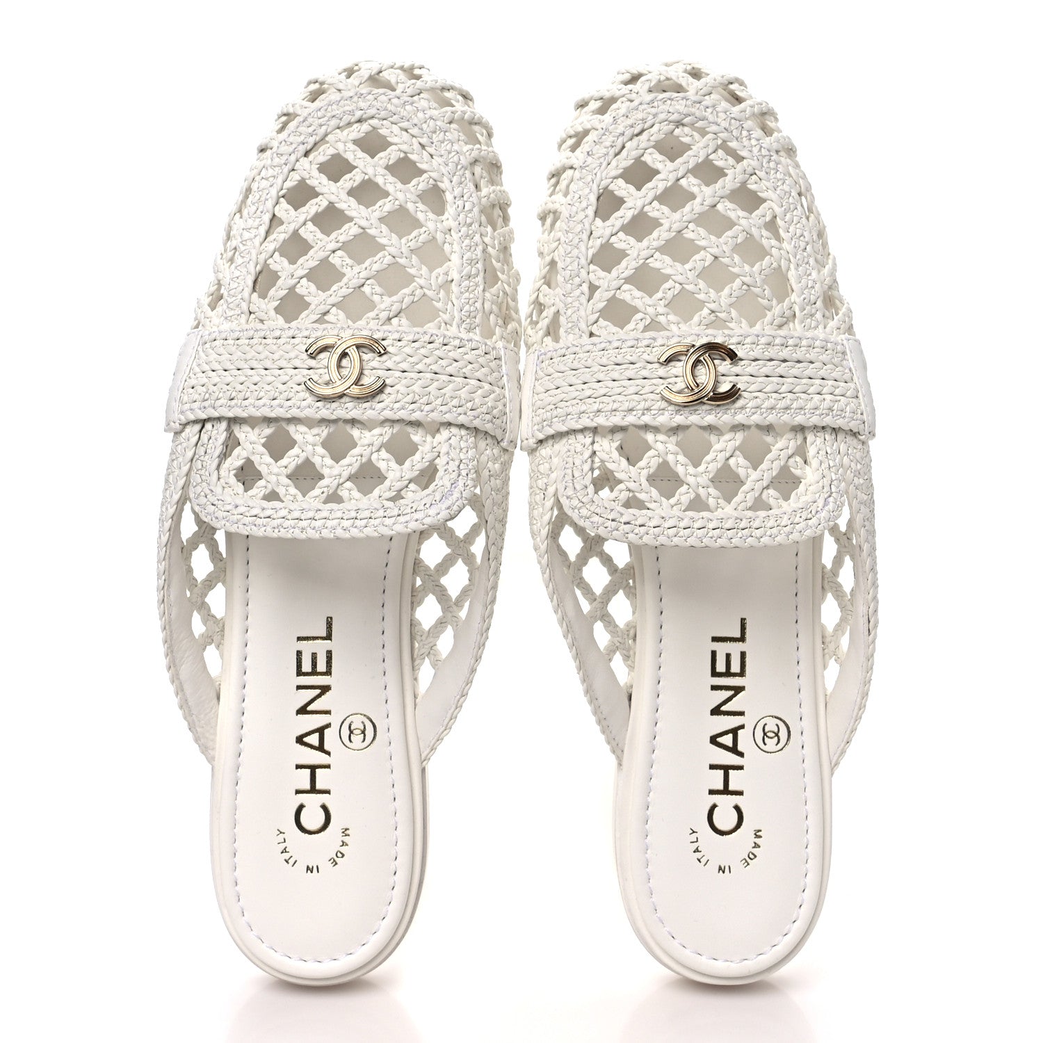 CHANELサンダル37 Chanel Braided Lambskin Mule Sandals 37 White 1925525 – FASHIONPHILE