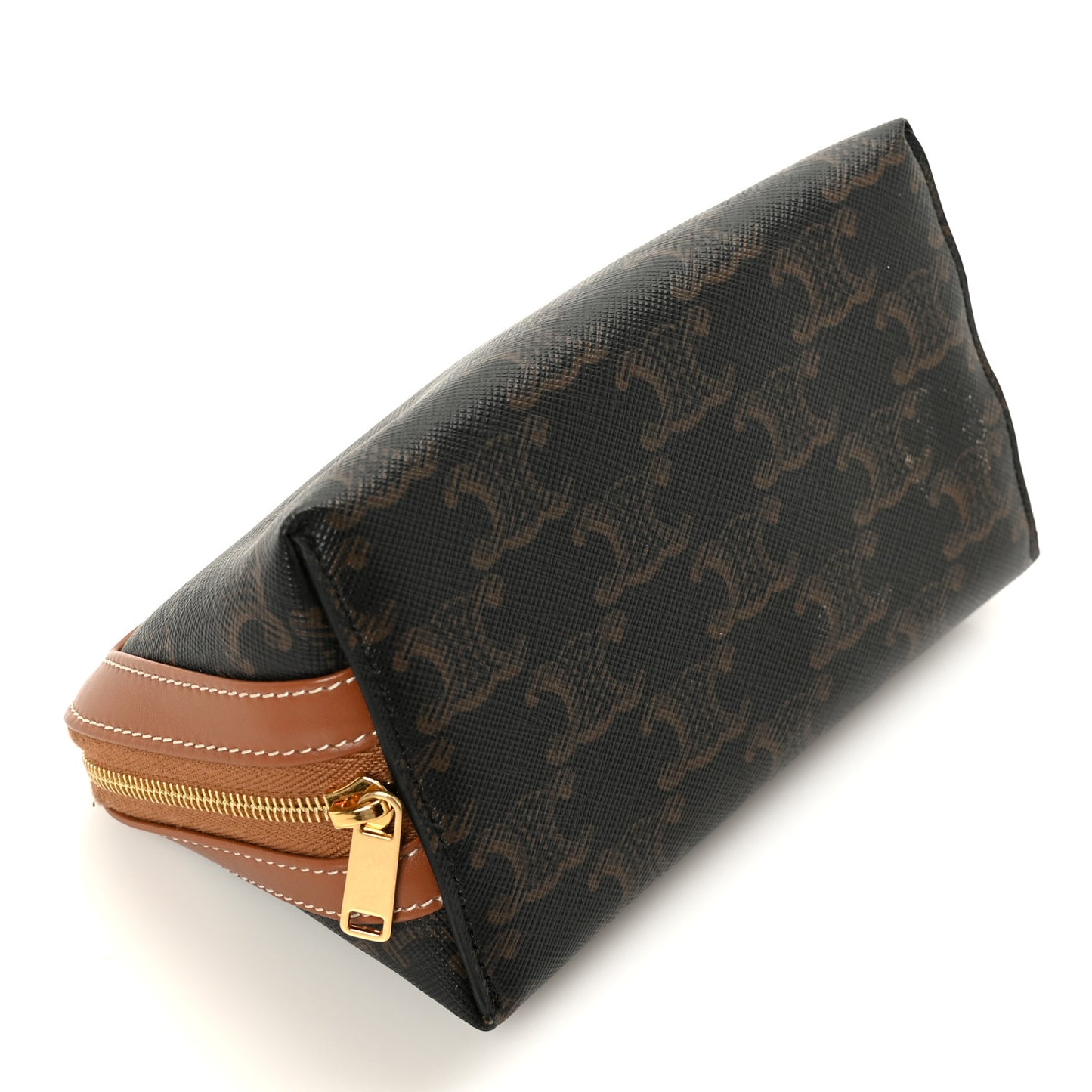 Triomphe Canvas Calfskin Small Cosmetic Pouch Tan