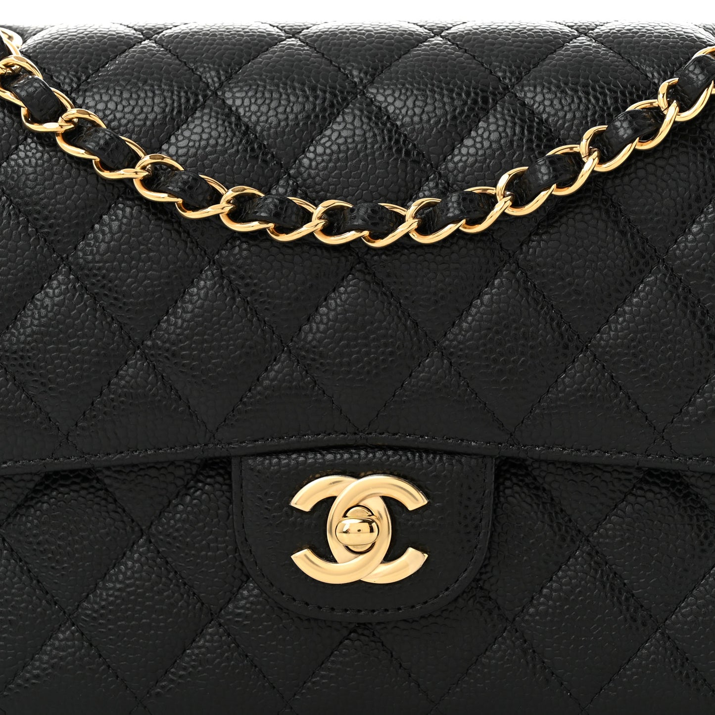 Caviar Quilted Medium Double Flap Black