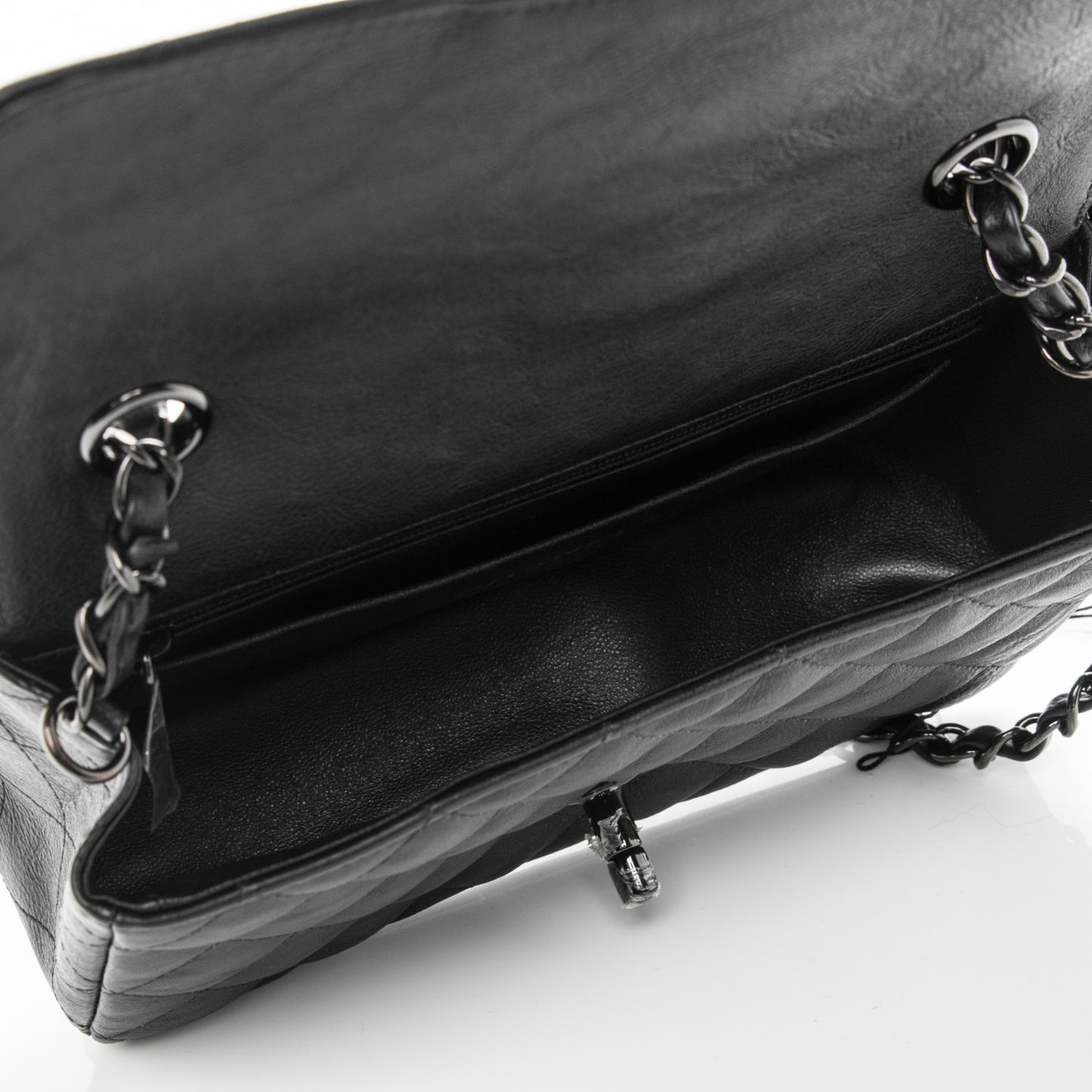 Crumpled Calfskin Quilted Mini Rectangular Flap So Black