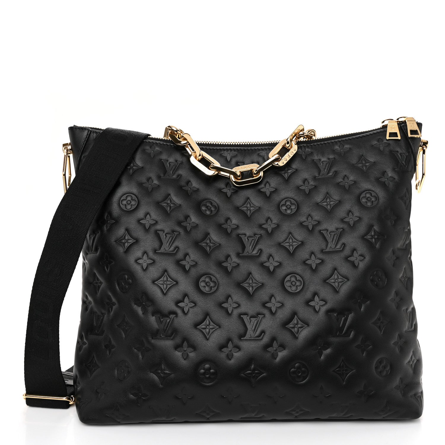 Louis Vuitton Lambskin Embossed Monogram Coussin Hobo MM Black 1 of 10