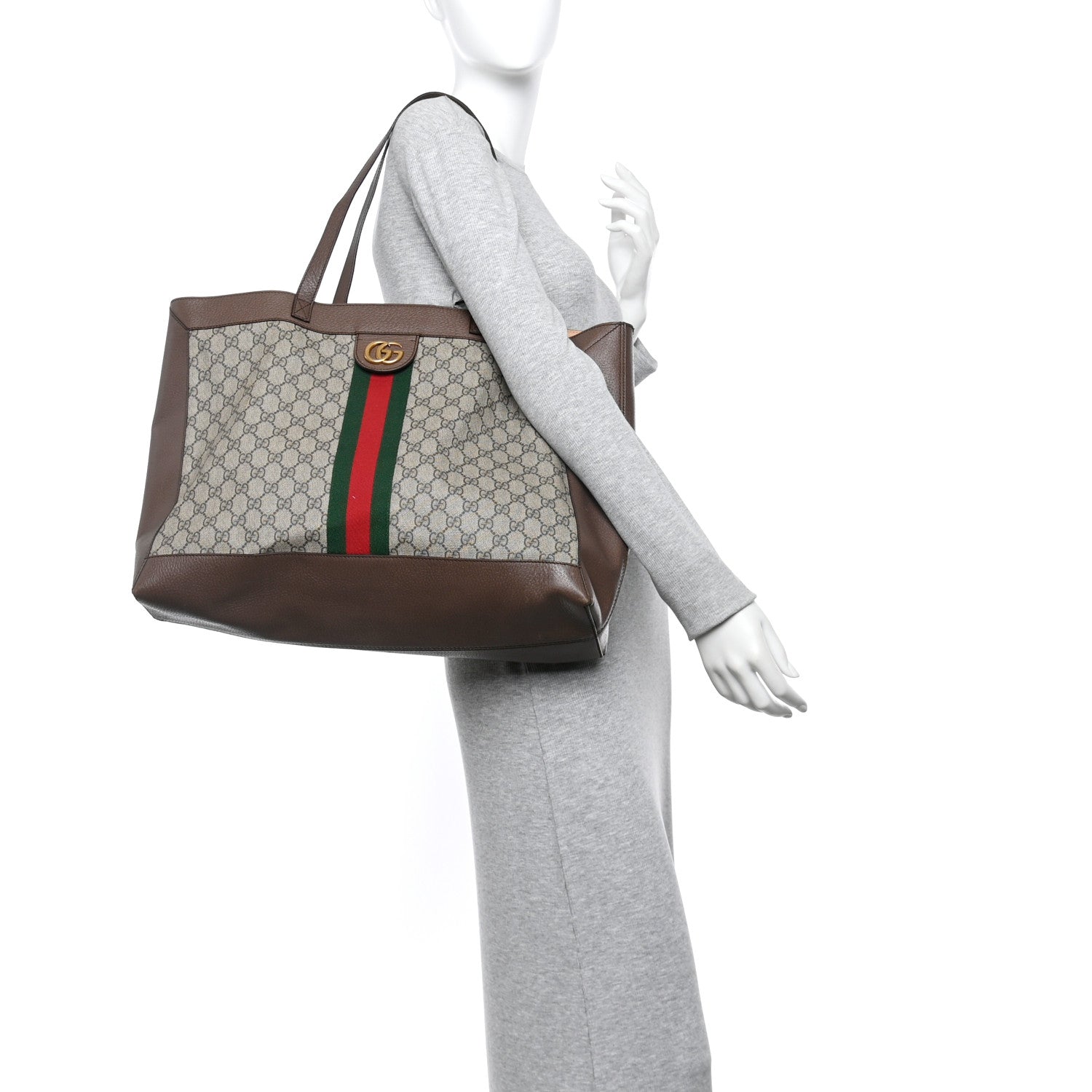 Gucci GG Supreme Monogram Web Ophidia Tote Brown 2 of 12