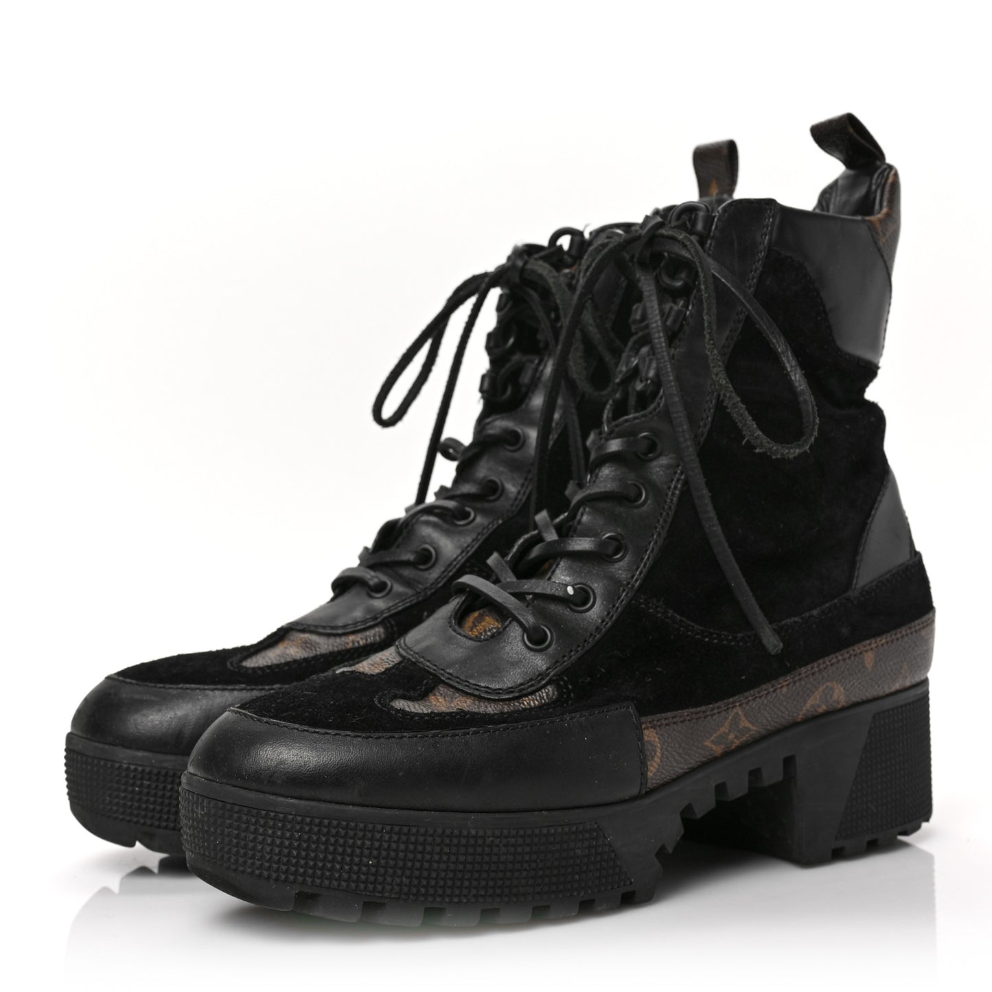 Suede Calfskin Monogram Laureate Platform Desert Boots 41 Black