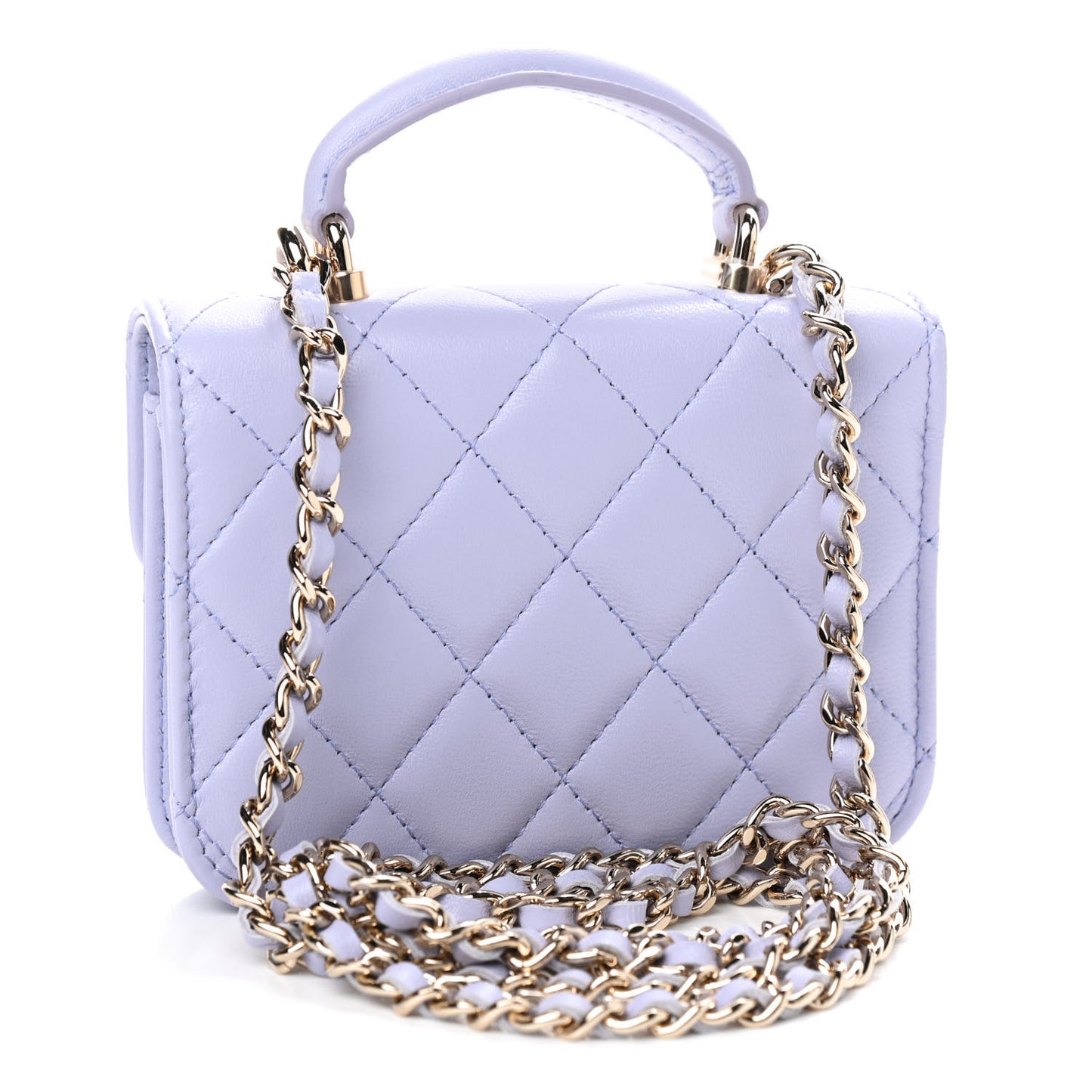 Lambskin Quilted Top Handle Flap Coin Purse With Chain Light Purple