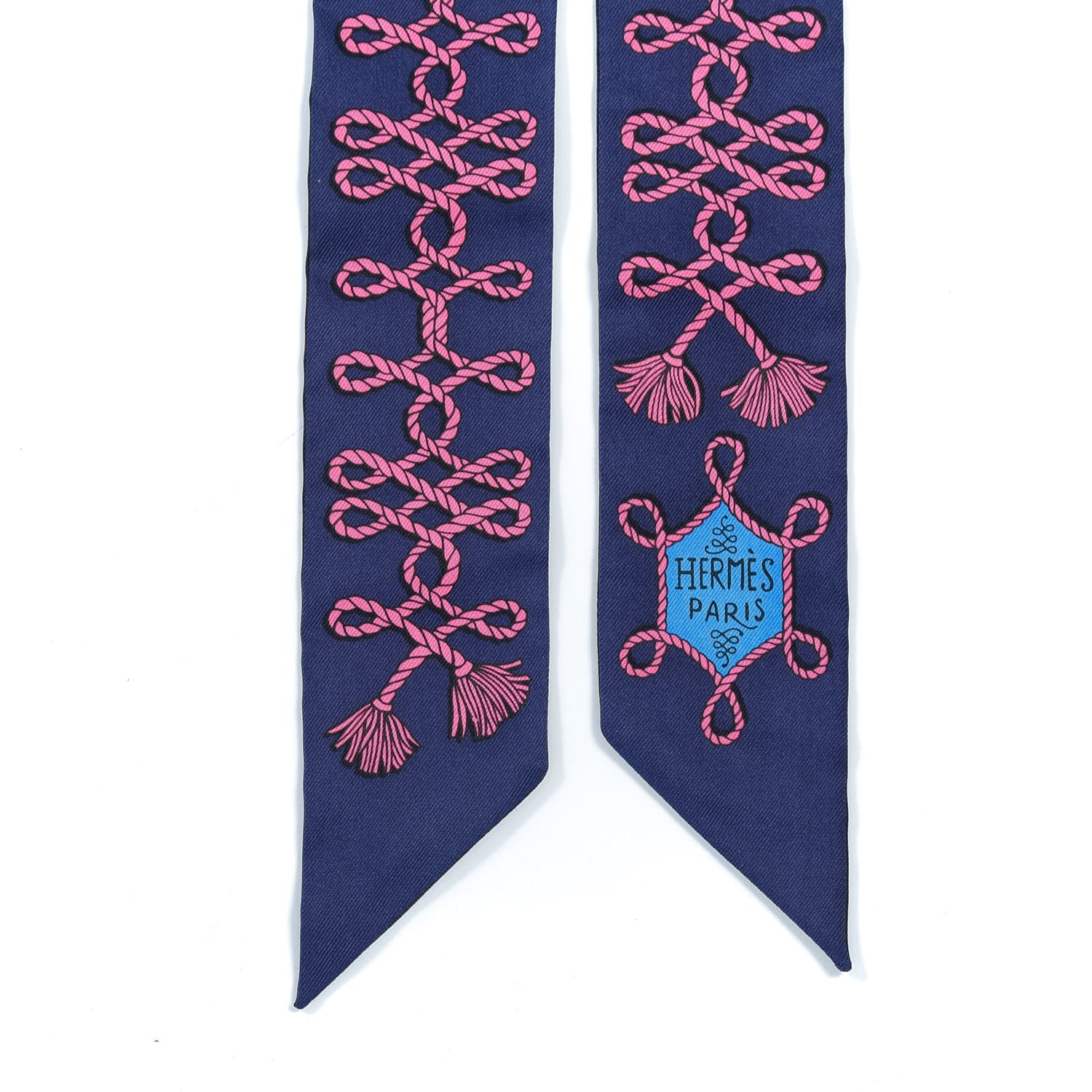 Hermes Silk Galons Et Brandebourg Twilly Indigo Rouge Vif Marine 10 of 12