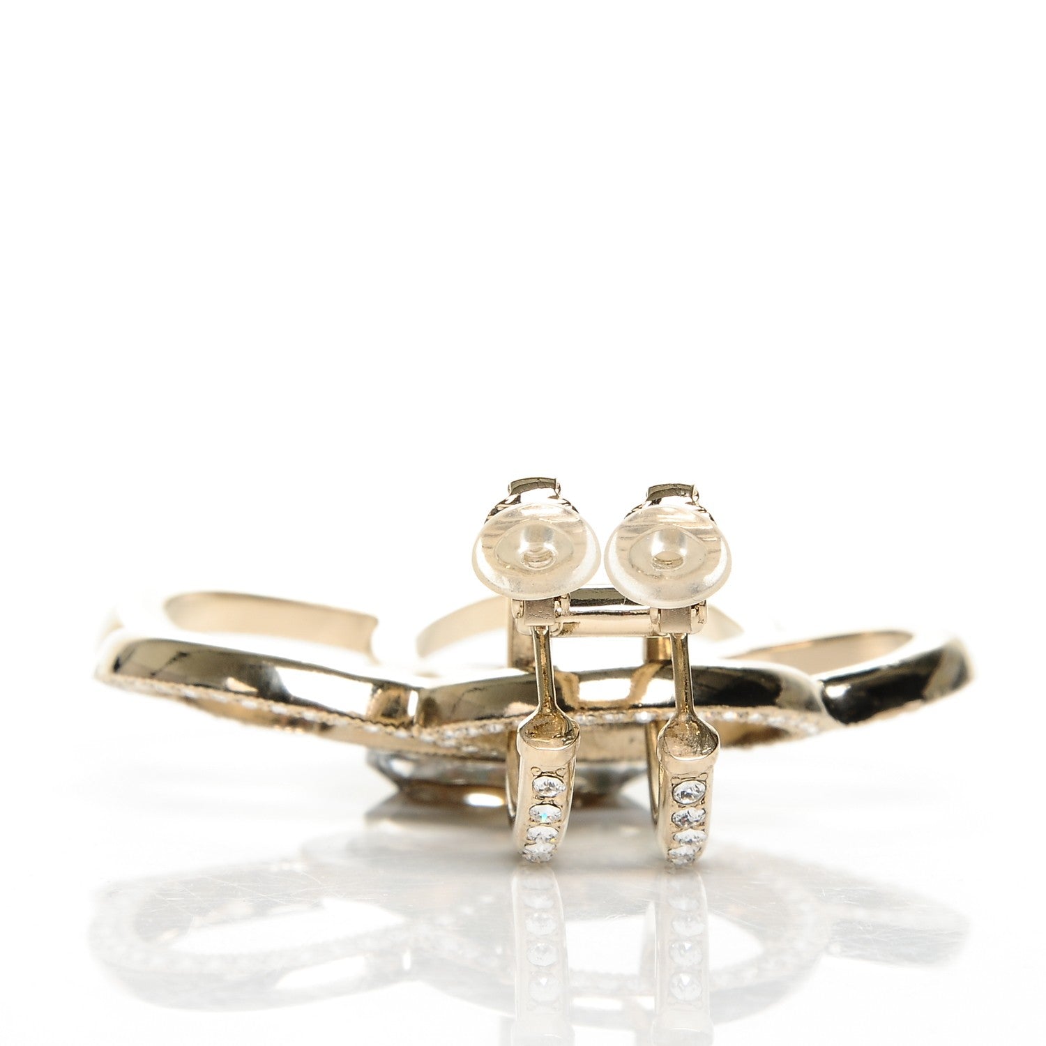 Chanel Resin Crystal CC Camellia Drop Single Clip On Earring Gold Black 3 of 4