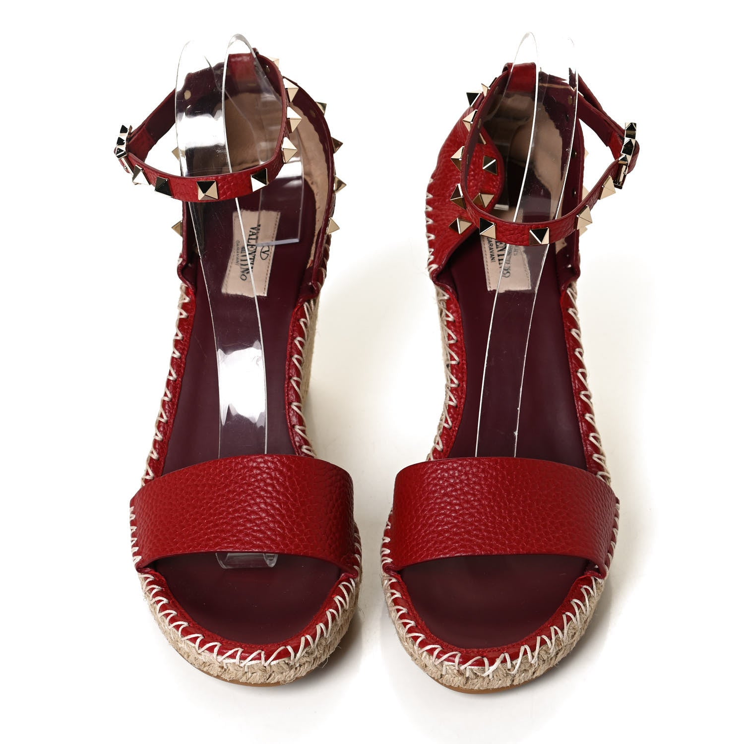 Valentino Garavani Grained Calfskin Rockstud Ankle Strap Espadrille 15/105mm Wedge Sandals 41 Rosso Valentino Natural 5 of 11