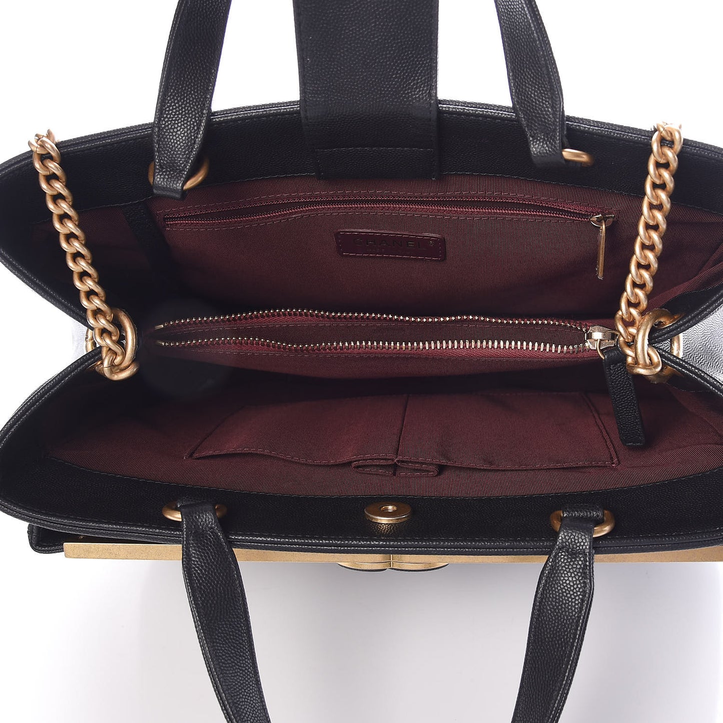 Grained Calfskin Stitched Lady Coco Top Handle Tote Black