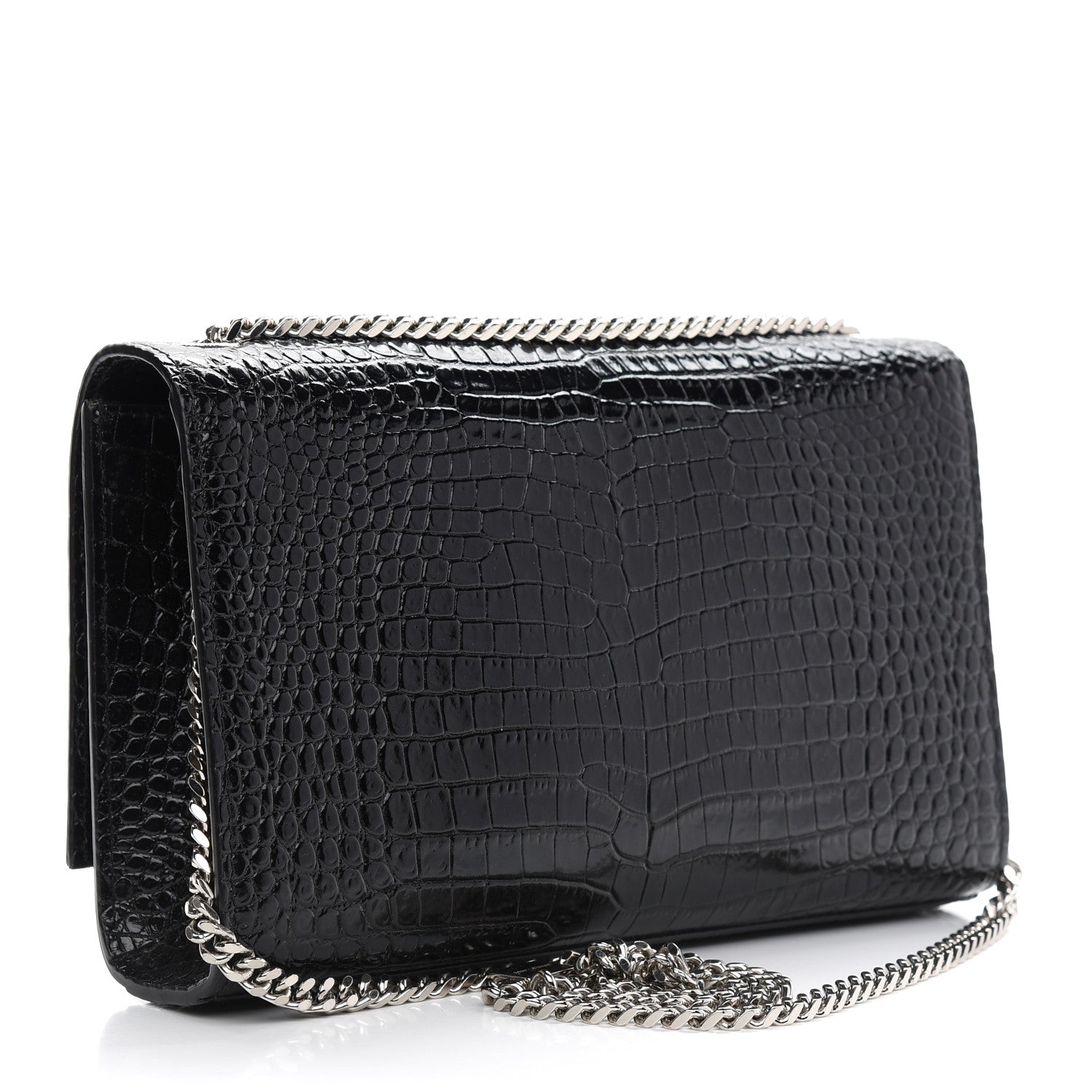 Saint Laurent Calfskin Crocodile Embossed Medium Classic Monogram Kate Tassel Satchel Black 3 of 9