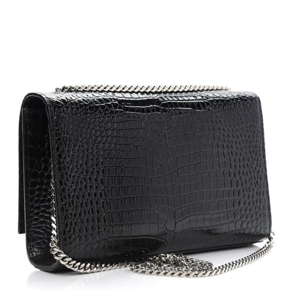 Saint Laurent Calfskin Crocodile Embossed Medium Classic Monogram Kate Tassel Satchel Black 3 of 9
