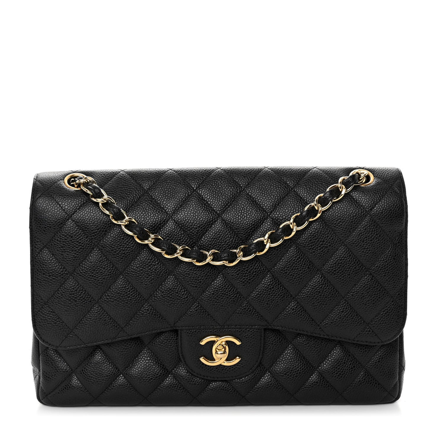 Caviar Quilted Jumbo Double Flap Black