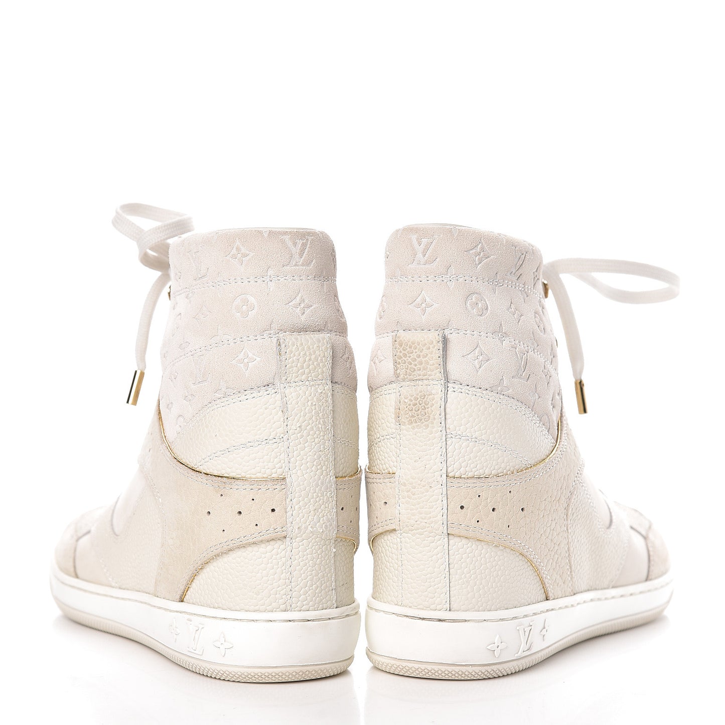 Calfskin Suede Monogram Cliff Top Wedge Sneakers 38 Ivory