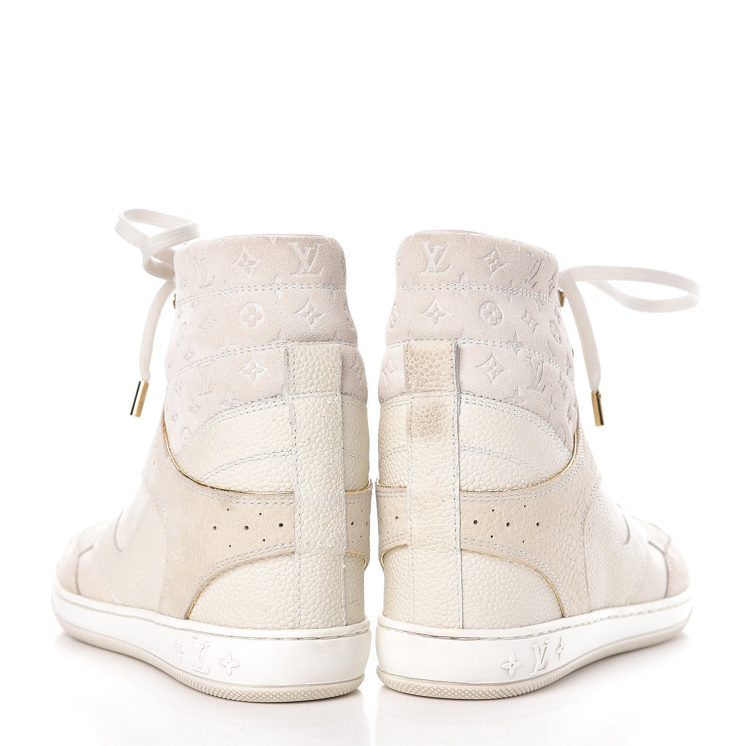 Louis Vuitton Calfskin Suede Monogram Cliff Top Wedge Sneakers 38 Ivory 13 of 14
