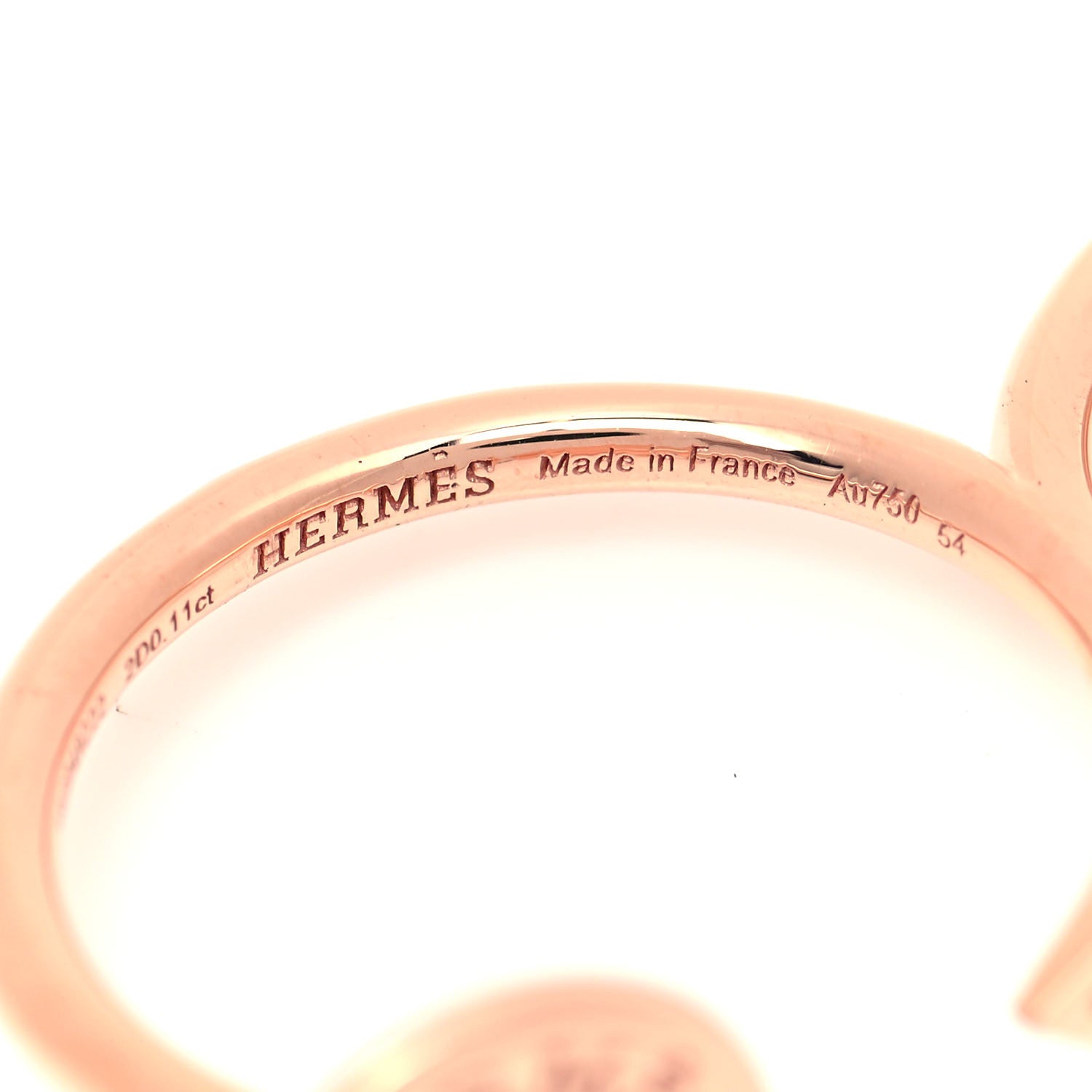 Hermes 18K Rose Gold Diamond Gambade Double Ring 53 6.5 4 of 6