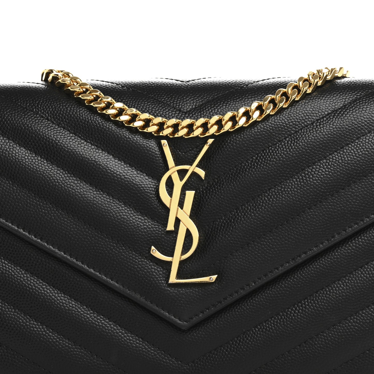 Grain De Poudre Matelasse Chevron Monogram Chain Wallet Black