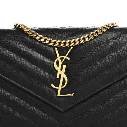 Saint Laurent Grain De Poudre Matelasse Chevron Monogram Chain Wallet Black 9 of 13