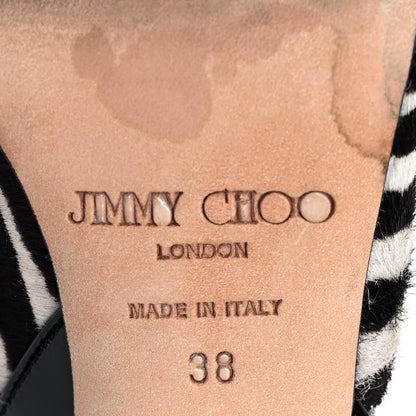 Jimmy Choo Pony Hair Zebra Print Patent Pointy Toe 100 Pumps 38 Black 6 of 8
