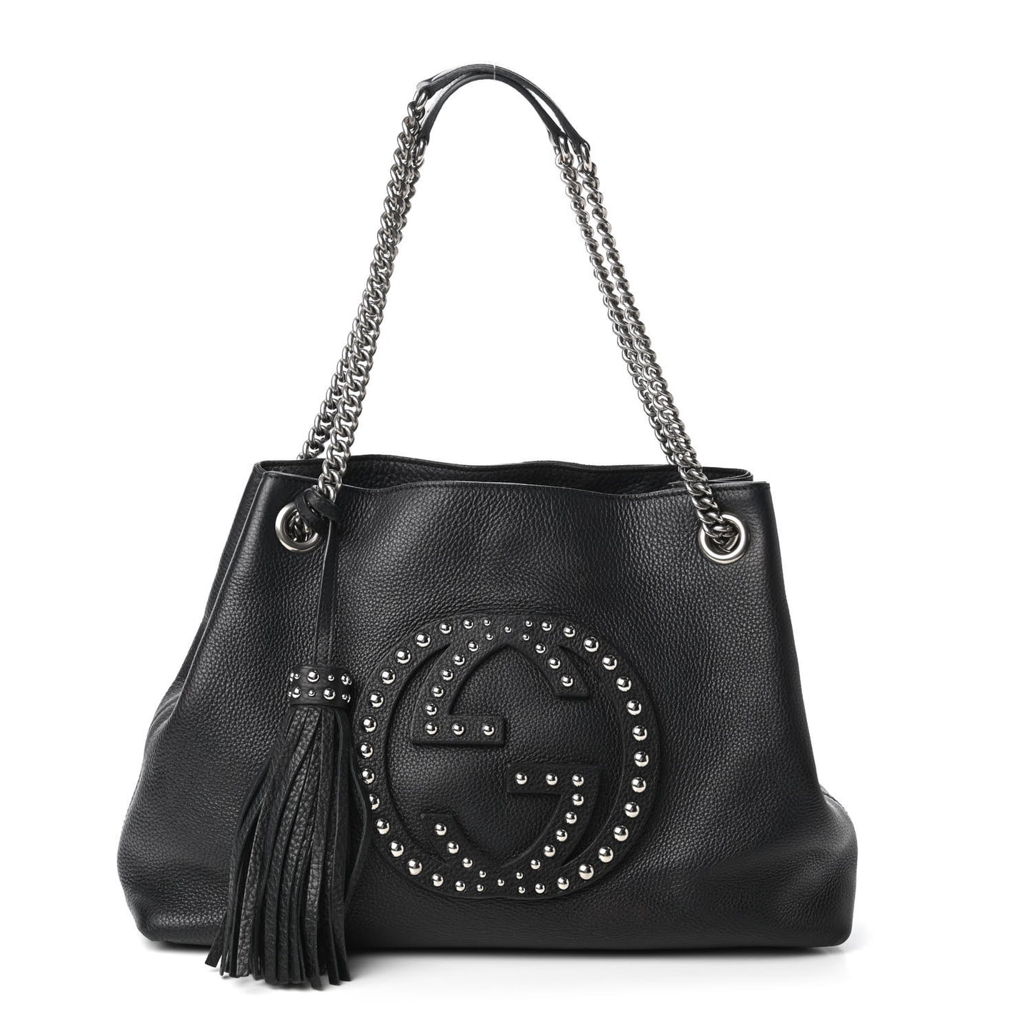 Pebbled Calfskin Studded Medium Soho Chain Shoulder Bag Black