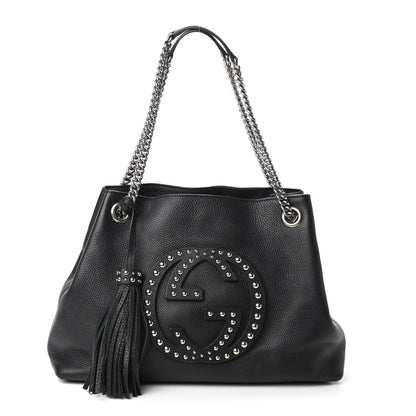 Gucci Pebbled Calfskin Studded Medium Soho Chain Shoulder Bag Black 1 of 11