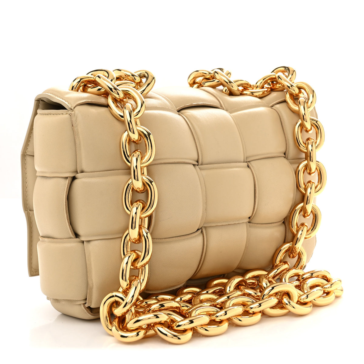 Lambskin Maxi Intreccio Padded Chain Cassette Crossbody Bag Porridge