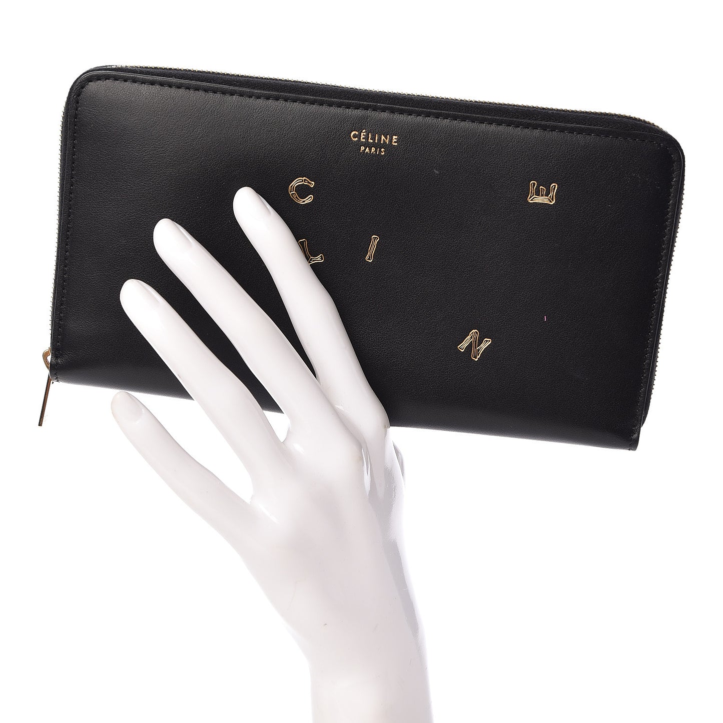 Smooth Calfskin Large Alphabet Zip Around Multifunction Wallet Black