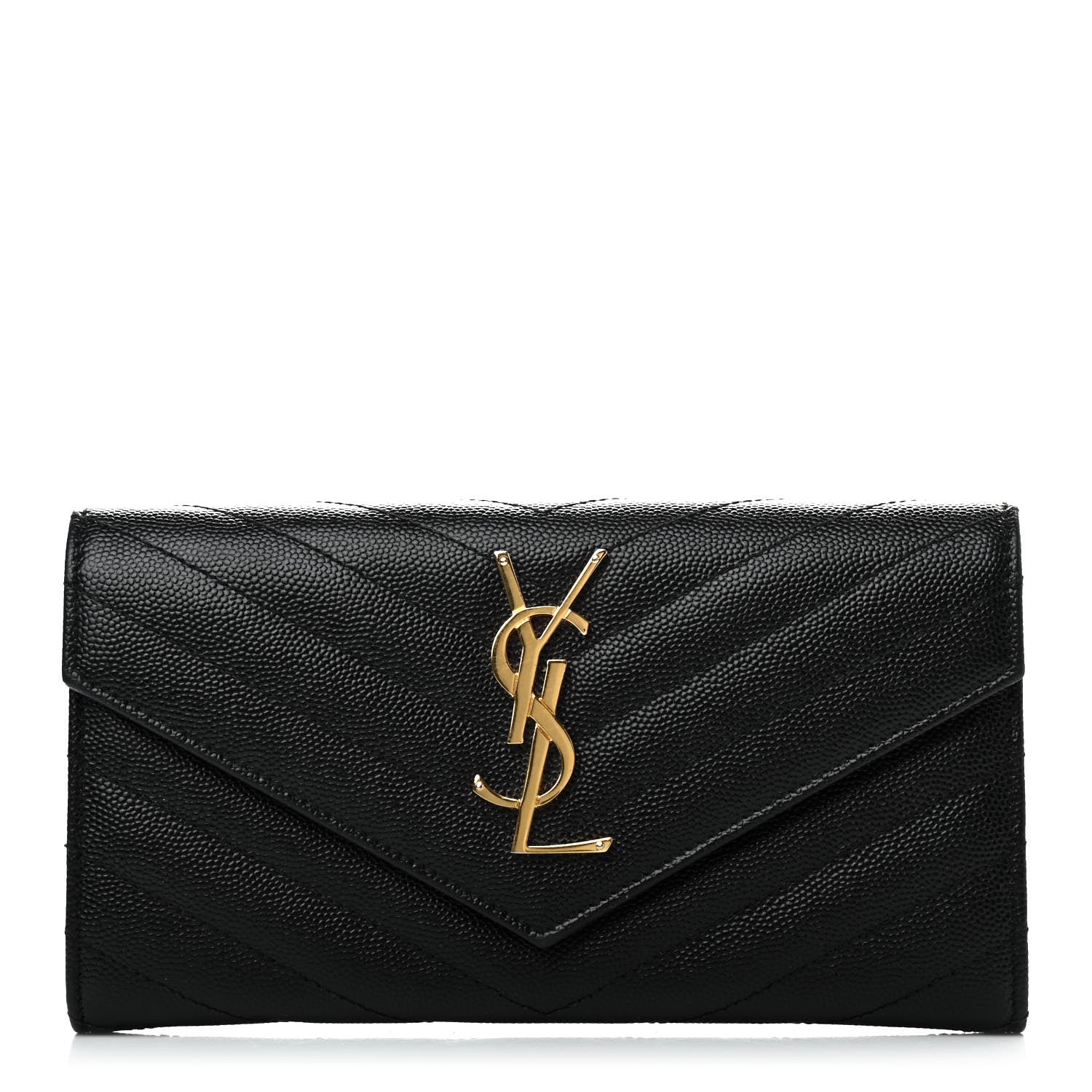 Saint Laurent Grain De Poudre Matelasse Chevron Monogram Flap Wallet Black 1 of 7
