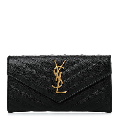 Saint Laurent Grain De Poudre Matelasse Chevron Monogram Flap Wallet Black 1 of 7